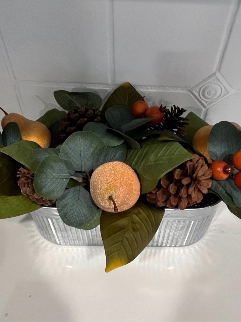 Hearth & Hand Faux Peach and Eucalyptus Table Arrangement in Orange and Green